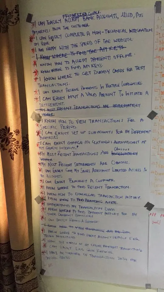The final prioritised goal list for Rave, with starred items and struck-through goals
